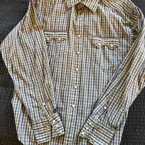 Men's Blue and Yellow Plaid Casual Button Down Shirt